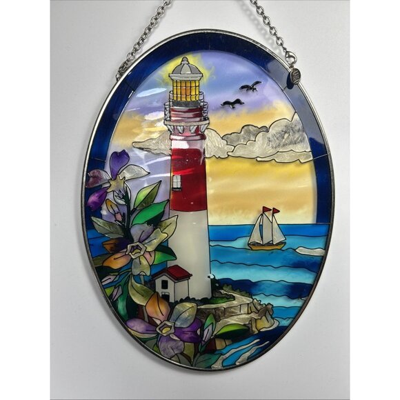 Amia Sun Catcher Floral Lighthouse Oval Hanging Decor Nautical Coastal Beach - Picture 2 of 8
